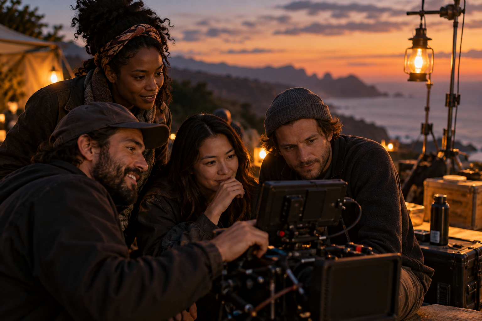 Cena ilustrativa de uma equipe de cinema criando em conjunto
